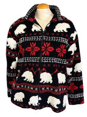 Women's Black & Red Polar Bear Pattern Fleece Puffer Jacket